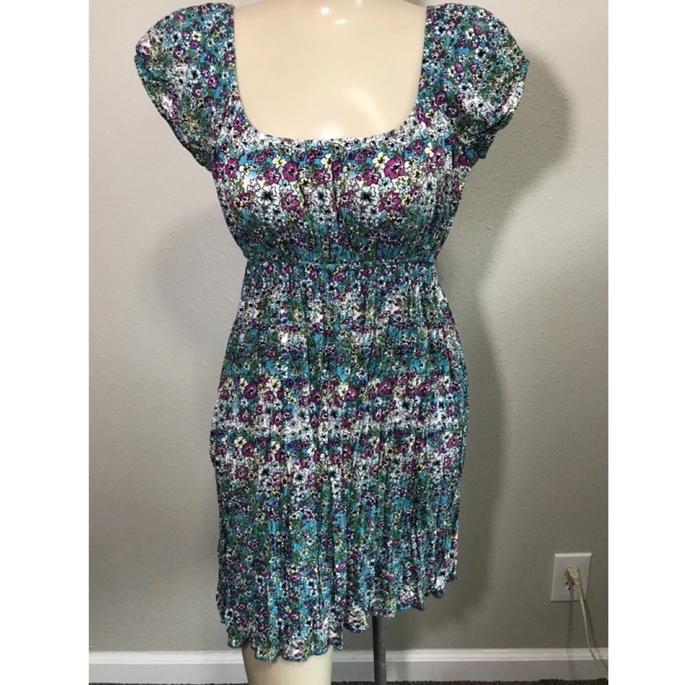 Speechless Floral Babydoll Mini Crinkle Dress M